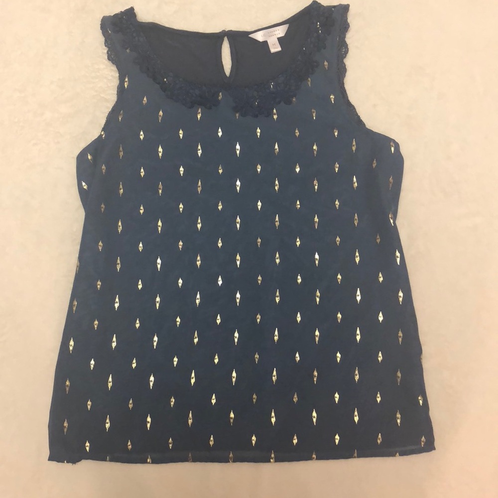 Lauren Conrad Blue and Gold Foil Tank Top